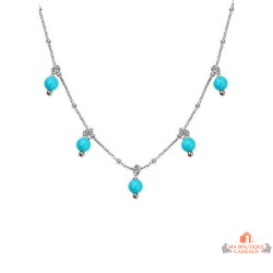 Collier en argent doré avec 5 perles véritables bleu turquoise – Carla Nogueres – Femme – 42+3 cm