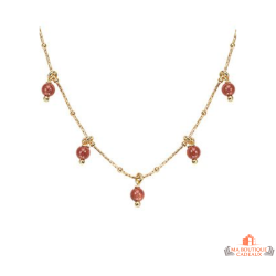 Collier en argent doré avec 5 perles marron véritables – Carla Nogueres – Femme – 42+3 cm