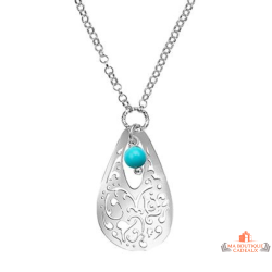 Collier en argent avec pendentif goutte et perle bleue turquoise – Carla Nogueres – Femme – 42+3 cm