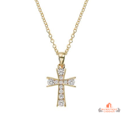 Collier pendentif croix plaqué or sertie de zirconium – Femme – 45 cm