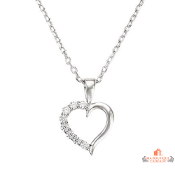 Collier en argent pendentif cœur semi-serti de zirconium – Femme – 45 cm