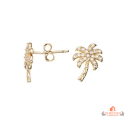 Boucles d’oreilles motif palmier en plaqué or avec zirconiums – Carla Nogueres
