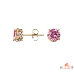 Boucles d’oreilles plaqué or avec solitaire rose 8 mm et oxydes de zirconium – Carla Nogueres