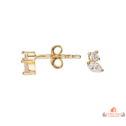 Boucles d’oreilles en plaqué or motif deux pierres avec oxydes de zirconium – Carla Nogueres