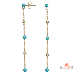 Boucles d’oreilles pendantes en plaqué or avec perle bleu turquoise – Carla Nogueres