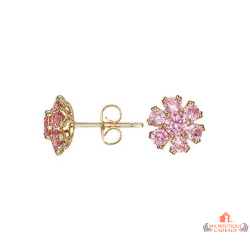 Boucles d’oreilles fleur rose en plaqué or avec pierre zirconium – Carla Nogueres