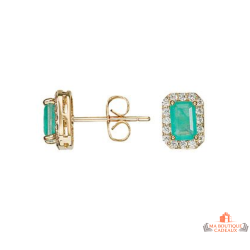 Boucles d’oreilles en plaqué or avec pierre verte et entourage en zirconium – Carla Nogueres