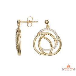 Boucles d’oreilles trois anneaux entrelacés en plaqué or, avec oxyde de zirconium – Carla Nogueres