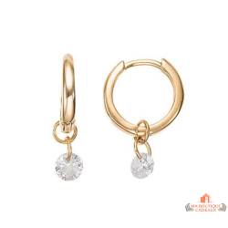 Boucles d’oreilles en plaqué or avec anneau et pierre blanche en oxyde de zirconium – Carla Nogueres