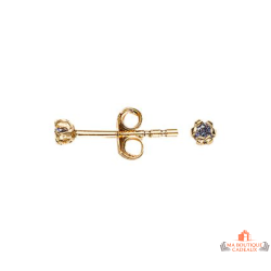 Boucles d’oreilles solitaire en plaqué or avec oxyde de zirconium bleu saphir – Carla Nogueres
