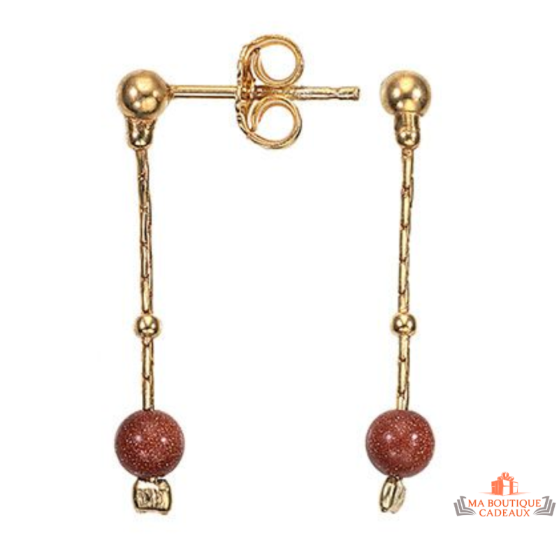 Boucles d’oreilles en argent doré avec pierre véritable marron – Carla Nogueres
