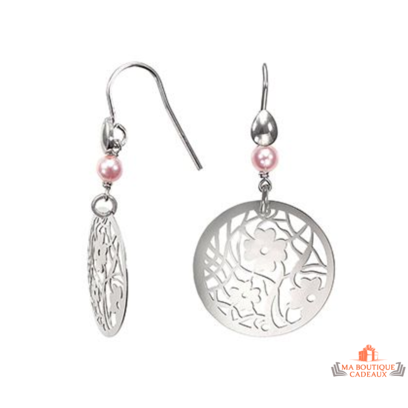 Boucles d’oreilles en argent motif fleur avec pierre véritable rose – Fermoir ASSI – Carla Nogueres