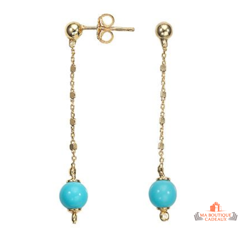 Boucles d’oreilles en argent doré avec pierre véritable bleu turquoise – Carla Nogueres