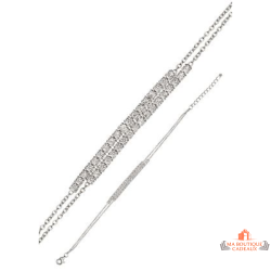 Bracelet argent double chaîne Carla Nogueres – oxyde de zirconium – 16+2 cm – Garantie 2 ans