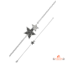 Bracelet argent 2 étoiles noir et clair Carla Nogueres – zirconium – 16+2 cm – Garantie 2 ans