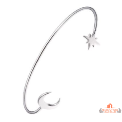 Bracelet jonc argent lune et étoile – Carla Nogueres – 60 mm – Garantie 2 ans