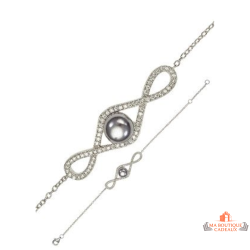 Bracelet argent double infini avec perle noire Carla Nogueres – Garantie 2 ans – 16+2 cm