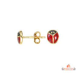Boucles d’oreilles plaqué or motif coccinelle en émail rouge – Carla Nogueres