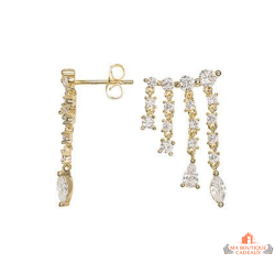 Boucles d’oreilles chaînes zirconium plaqué or Carla Nogueres