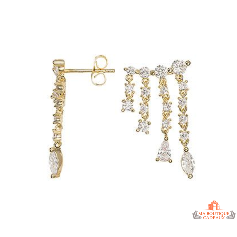 Boucles d’oreilles chaînes zirconium plaqué or Carla Nogueres