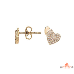 Boucles d’oreilles plaqué or deux cœurs dont un serti de zirconium – Carla Nogueres
