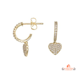 Boucles d’oreilles en plaqué or avec demi-anneau et cœur en zirconium – Carla Nogueres