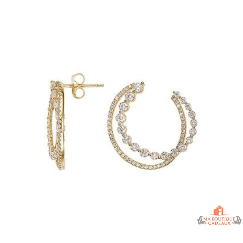 Boucles d’oreilles plaqué or double anneau dont un serti de zirconiums – Carla Nogueres