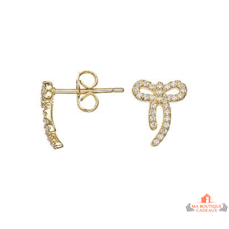 Boucles d’oreilles plaqué or motif nœud papillon en zirconium – Carla Nogueres