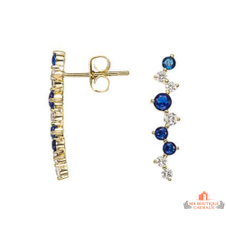 Boucles d’oreilles plaqué or avec zirconiums blancs et bleu saphir – Carla Nogueres