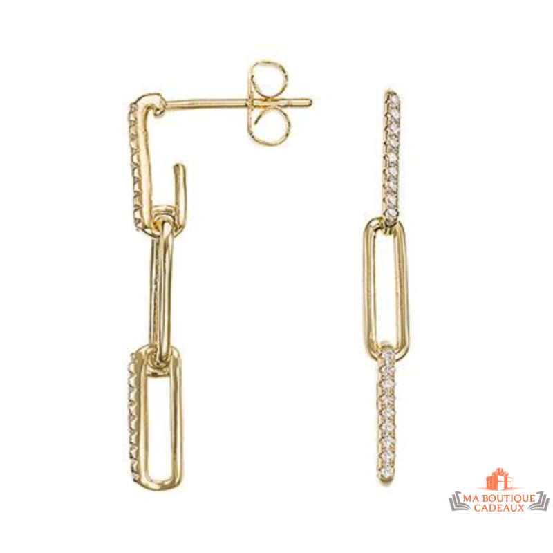 Boucles d’oreilles plaqué or motifs rectangles sertis de zirconium – Carla Nogueres