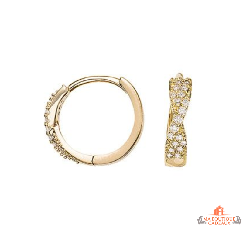 Boucles d’oreilles en plaqué or motif anneau serti d’oxydes de zirconium – Carla Nogueres