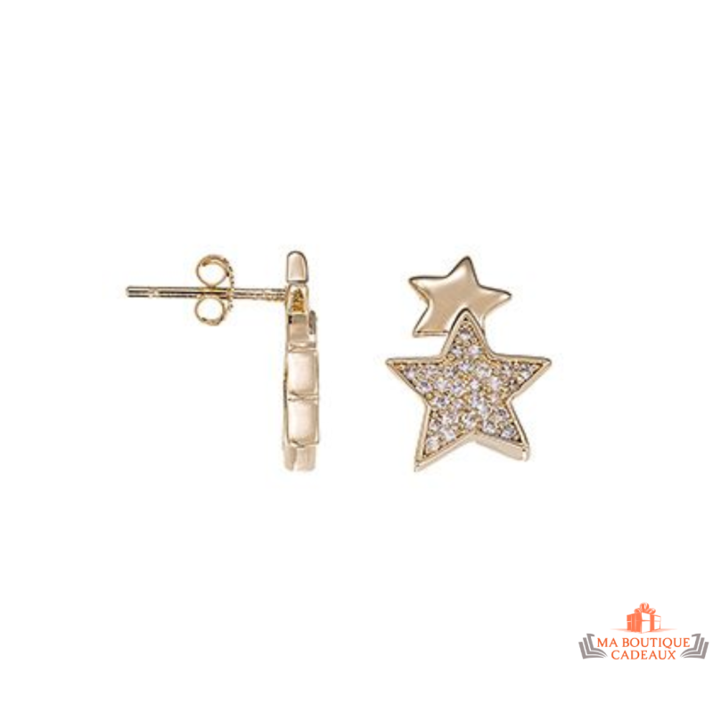 Boucles d’oreilles plaqué or deux étoiles dont une sertie de zirconiums – Carla Nogueres