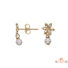 Boucles d’oreilles plaqué or fleur zirconium avec perle d’imitation – Carla Nogueres