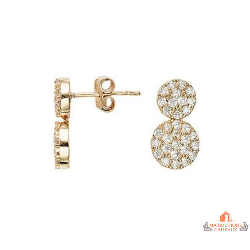Boucles d’oreilles plaqué or deux cercles ornés de zirconiums – Carla Nogueres
