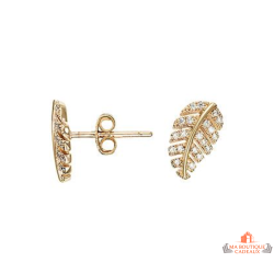 Boucles d’oreilles plaqué or motif feuille ornée de zirconiums – Carla Nogueres