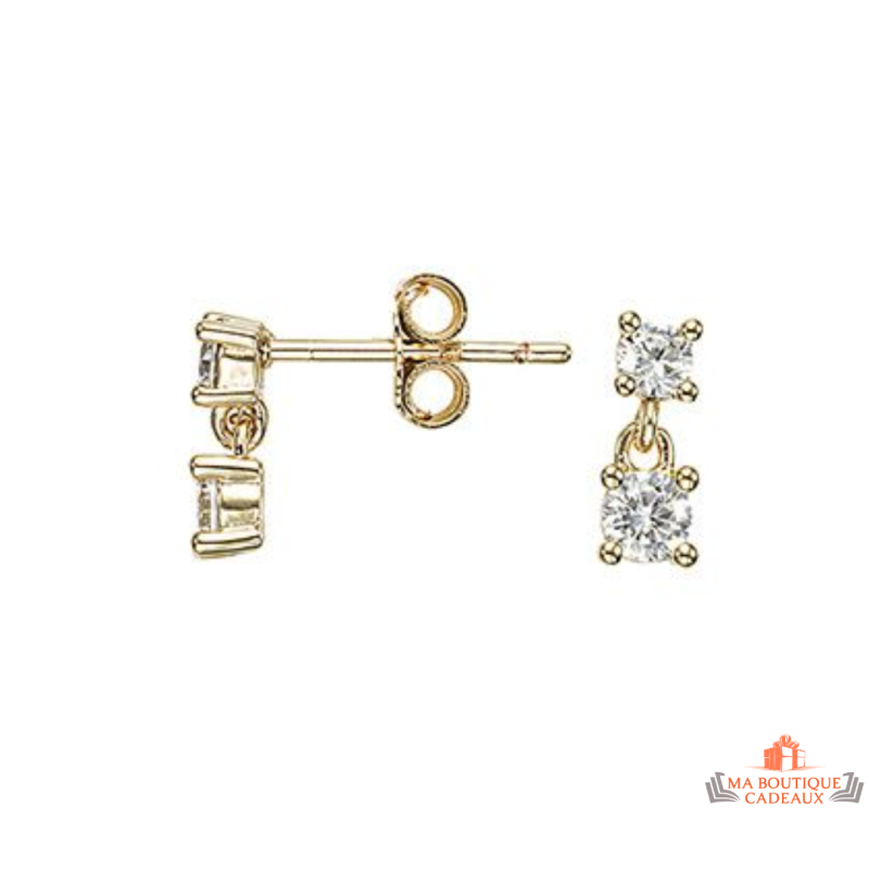 Boucles d’oreilles plaqué or deux solitaires zirconium – Carla Nogueres