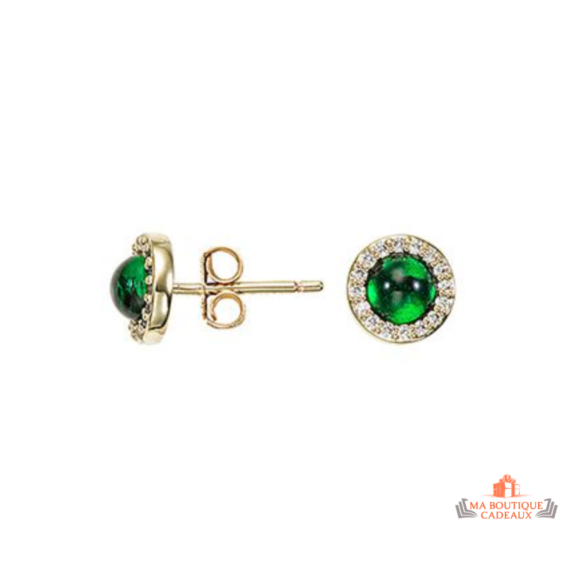 Boucles d’oreilles plaqué or pierre verte émeraude en zirconium – Carla Nogueres