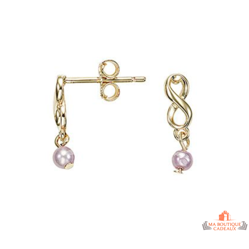 Boucles d’oreilles plaqué or motif infini et perle rose – Carla Nogueres