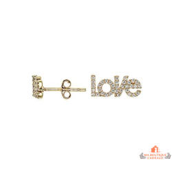 Boucles d’oreilles plaqué or motif LOVE serti de zirconiums – Carla Nogueres