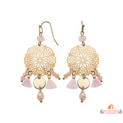 Boucles d’oreilles fantaisie acier rose motif ajouré 60 mm