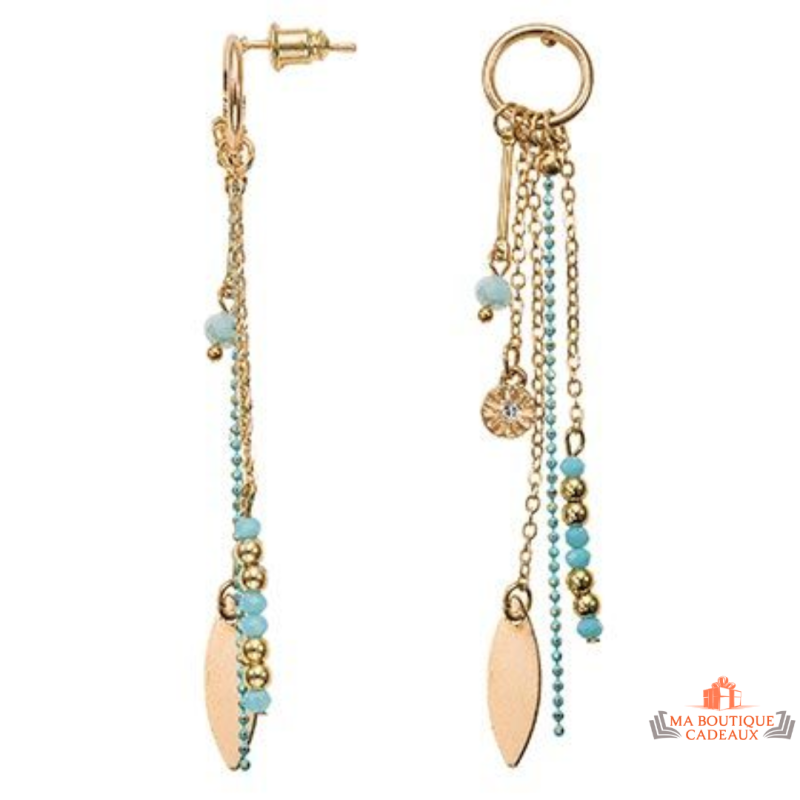 Boucles d’oreilles fantaisie acier multicolore 80 mm avec chaînettes et pendentifs