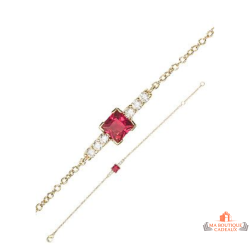 Bracelet plaqué or avec pierre rouge – Carla Nogueres – 16+2 cm – Garantie 2 ans