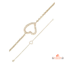 Bracelet plaqué or motif cœur zirconium – Carla Nogueres – 16+2 cm – Garantie 2 ans