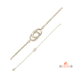 Bracelet double anneau plaqué or Carla Nogueres – 16+2 cm – Oxyde de zirconium – Garantie 2 ans