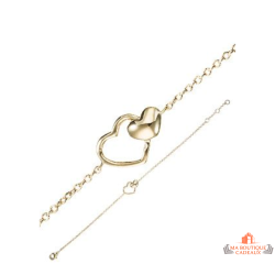 Bracelet plaqué or motif deux cœurs – Carla Nogueres – 16+2 cm – Garantie 2 ans