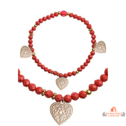 Bracelet fantaisie acier orange avec cœurs ajourés – perles facettées