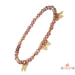 Bracelet fantaisie acier violet – perles facettées et papillons dorés