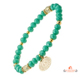 Bracelet fantaisie acier vert – perles facettées et médaillon doré