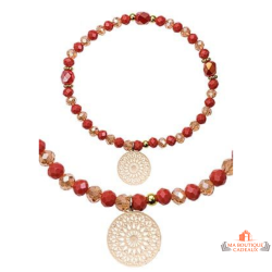 Bracelet fantaisie acier orange – perles cuivrées et médaillon doré