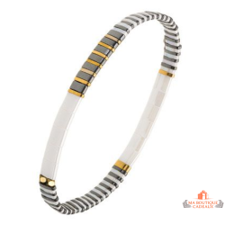 Bracelet cristaux japonais noir blanc doré extensible